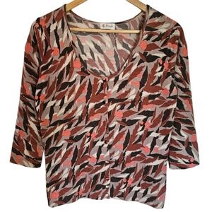 Pringle of Scotland Cashmere Scoop Neck 3/4 Sleeve Cardigan Printed Small